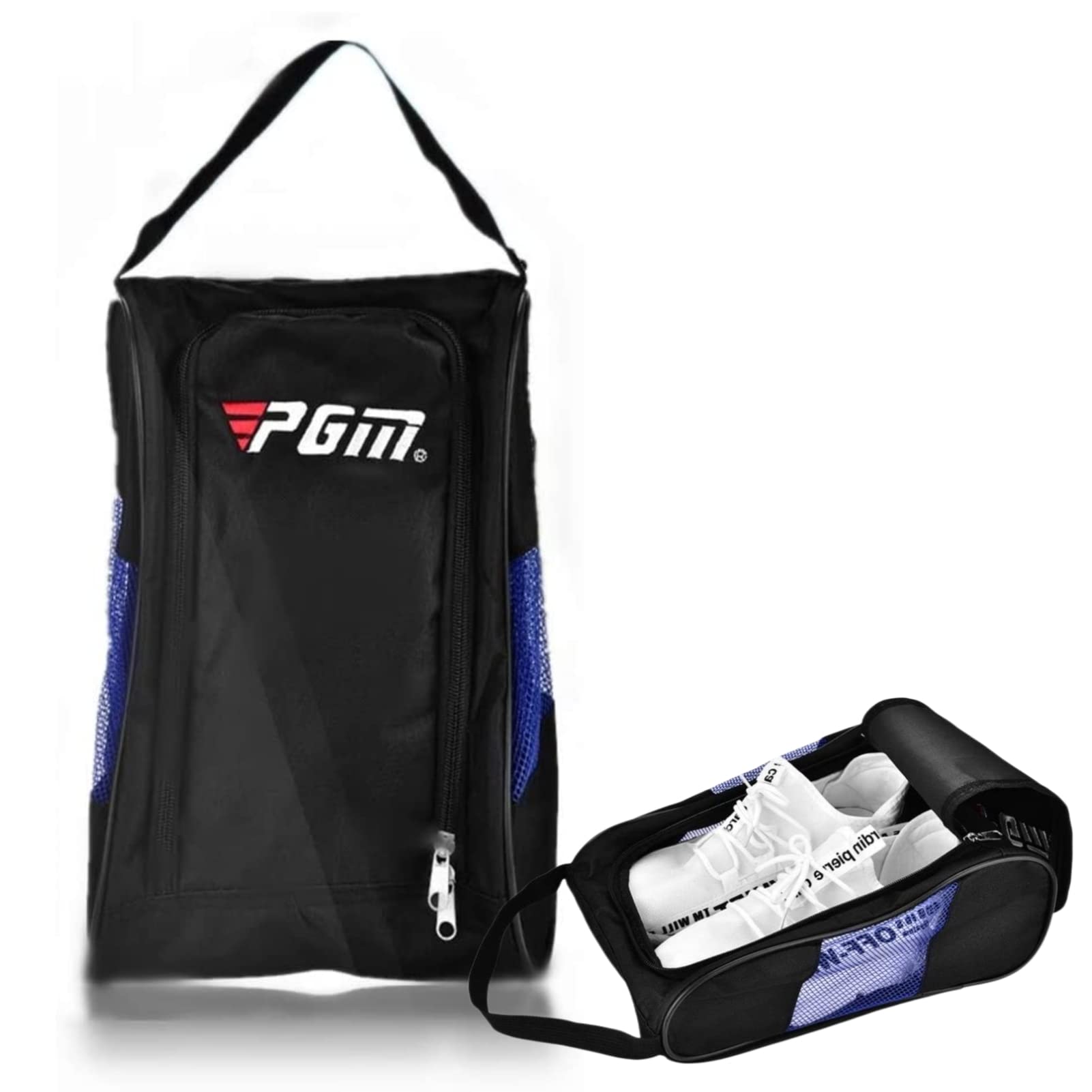 Shoes Bag, Portable Breathable Shoes Bag Case Pocket Pouch Storage Sports Accessory, Zippered Shoe Carrier Bags with Ventilation (Black+Blue)