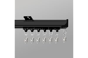 Hoeflife Ceiling Curtain Track Ceiling Mount Curtain Rail Ceiling Track for Curtains Heavy Duty Curtain Tracks System Room Divider Curtain Rod With Clips (6ft Black).