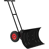 Black Metal Snow Shovel with Wheels - Heavy Duty Snow Pusher for Driveway, Adjustable Angle &amp; Height Handle with Double Rod Design - Ergonomic Wheeled Snow Plow for Efficient Removal, 30" W X 18" H