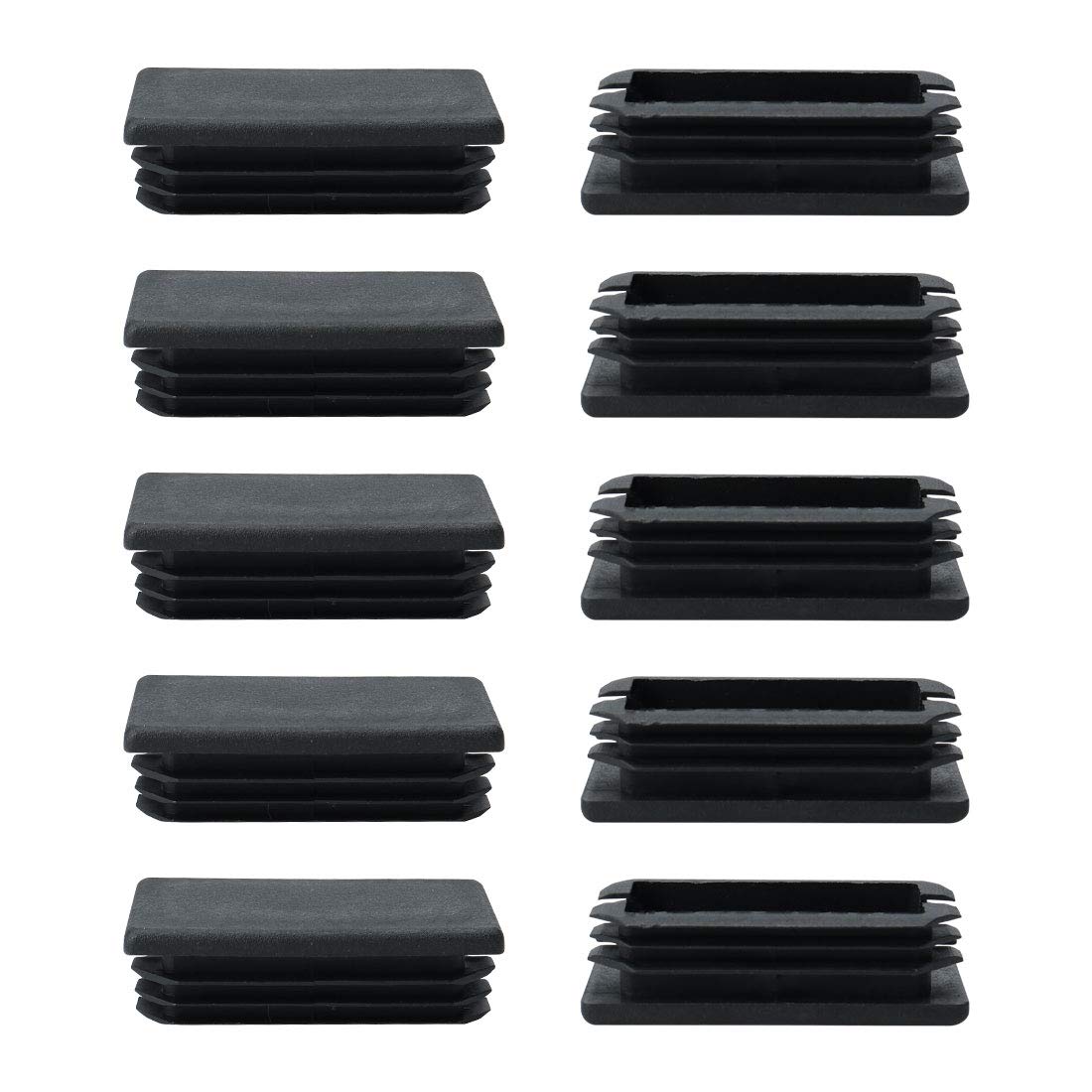 Sourcingmap 10pcs 30 x 60mm Plastic Rectangle Ribbed Tube Insert Pipe Tubing End Cover Caps Furniture Glide Floor Desk Sofa Protector Black