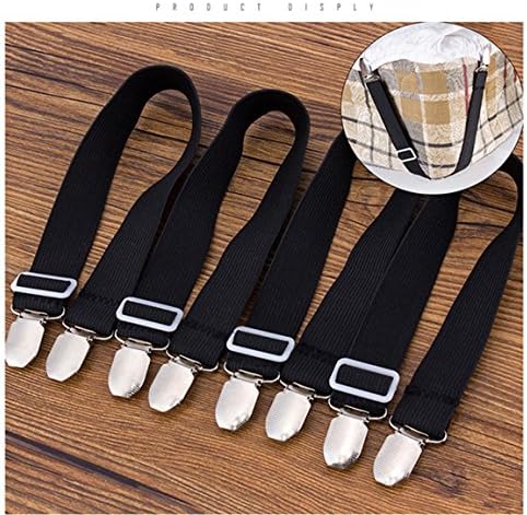 4Pcs Black Corner Straps Ajustable Fasteners Suspenders Gripper Elastic Suspenders Holder Straps Clips Fasteners for Bed Sheet Matress Covers Sofa Couch,Crib,Ironing Board