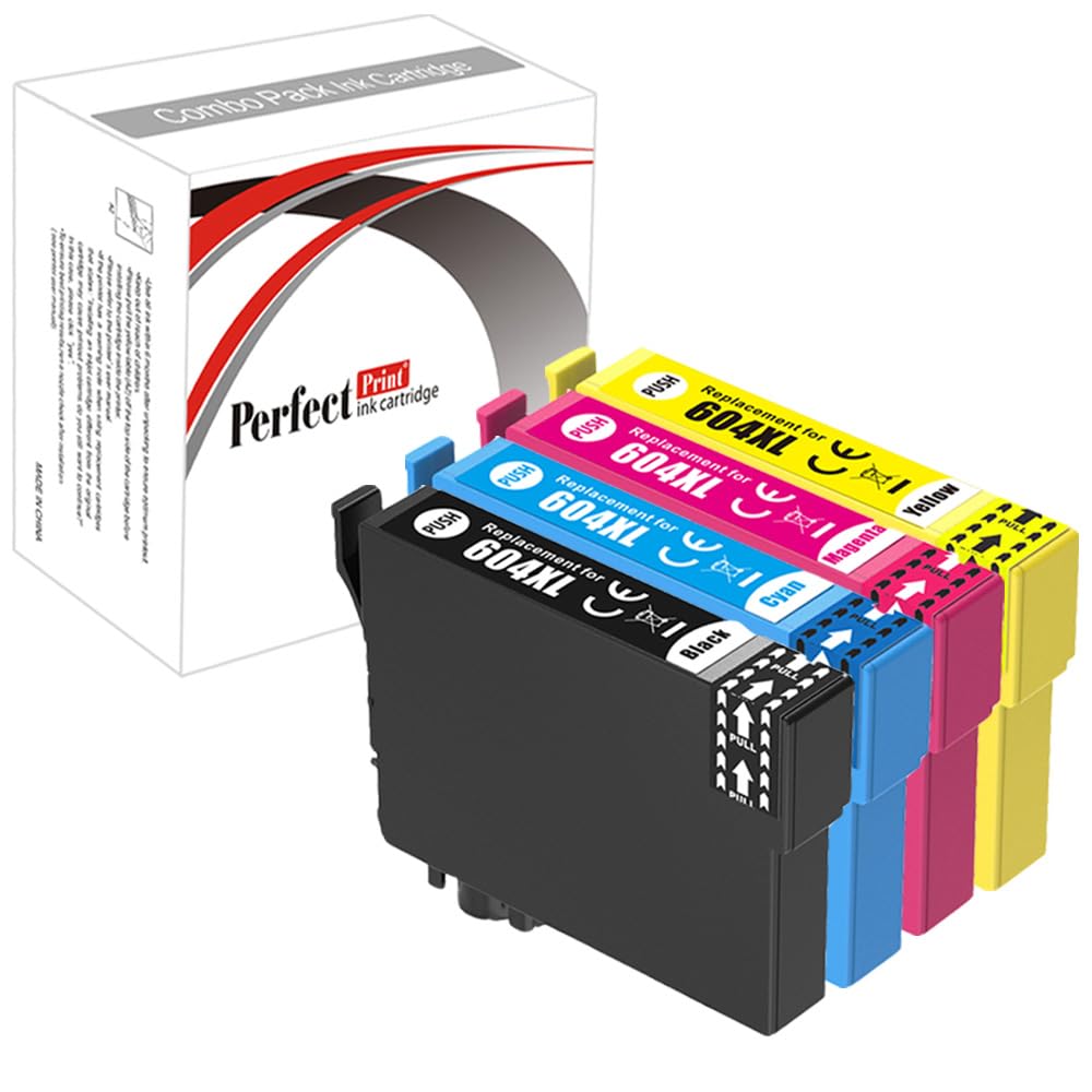 PP Ink Cartridge For Printer, Compatible With XP-2200 XP-2205 XP-3200 XP-3205 XP-4200 XP-4205 WorkForce WF-2910DWF WF-2930DWF WF-2935DWF WF-2950DWF Black Cyan Magenta Yellow 604XL (4-Pack)