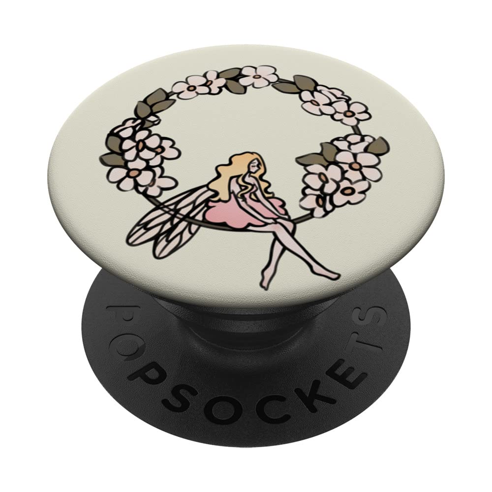 Coquette Fairy Sitting in Flower Wreath PopSockets Swappable PopGrip