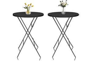 HiEthan Round Bar Table 2 Pack, 110cm Folding Height Adjustable High Top Cocktail Table, Gray Metal Finish, Outdoor Bar Heigh