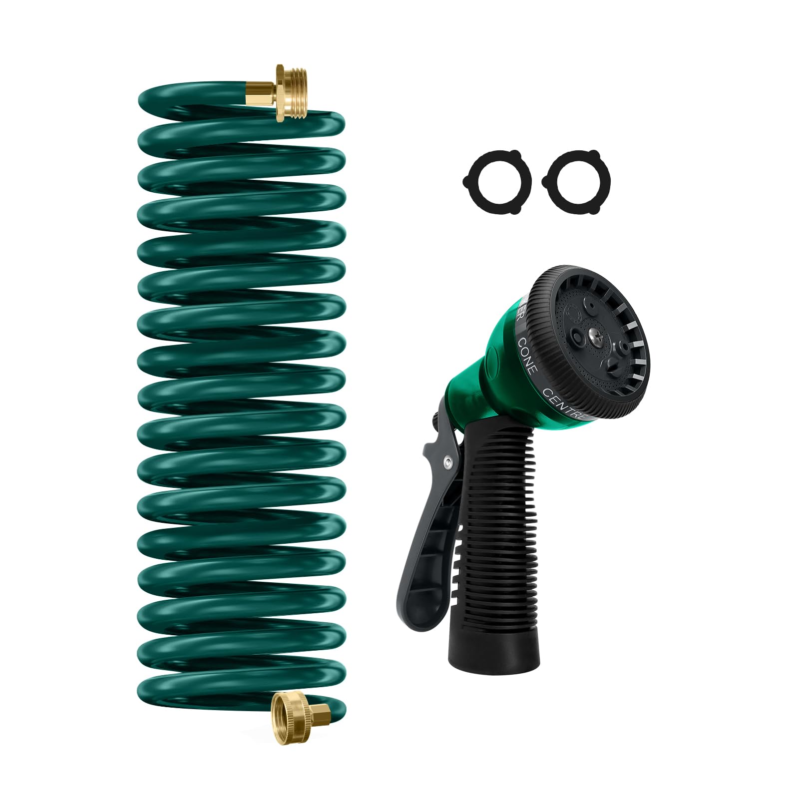 Photo 1 of Coil Hose 15FT EVA Coil Garden Hose With 3/4'' Brass Connector Coiled Water Hose Lightweight And No Kink Includes 7 Patterns Spray Nozzle For Outdoors Lawn Watering Car Washing