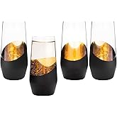 MyGift Set of 4 Black & Gold Stemless Champagne Flutes - 11 oz Wedding Party Glasses, Modern Barware for Sparkling Wine, Cocktails, Christmas Gifts (Elegant Home & Bridal Shower Essentials)