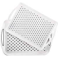 TOPZEA 2 Pack Non-Slip Food Serving Tray with Handle, 16.5X 11 Inch Plastic Rectangular Restaurant Serving Tray Cafeteria Fas