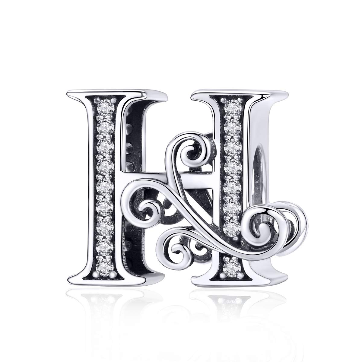 Lorrifal Solid 925 Sterling Silver Initial H Letter Charm A-Z Bead for Pandora European Bracelets Necklace Women Jewelry Gift