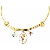 Personalized Birth Flower Bracelet, Birth Month Flower Bangle, Bridesmaid Proposal Personalized Gifts Birthstone Bracelet Birthday Gift