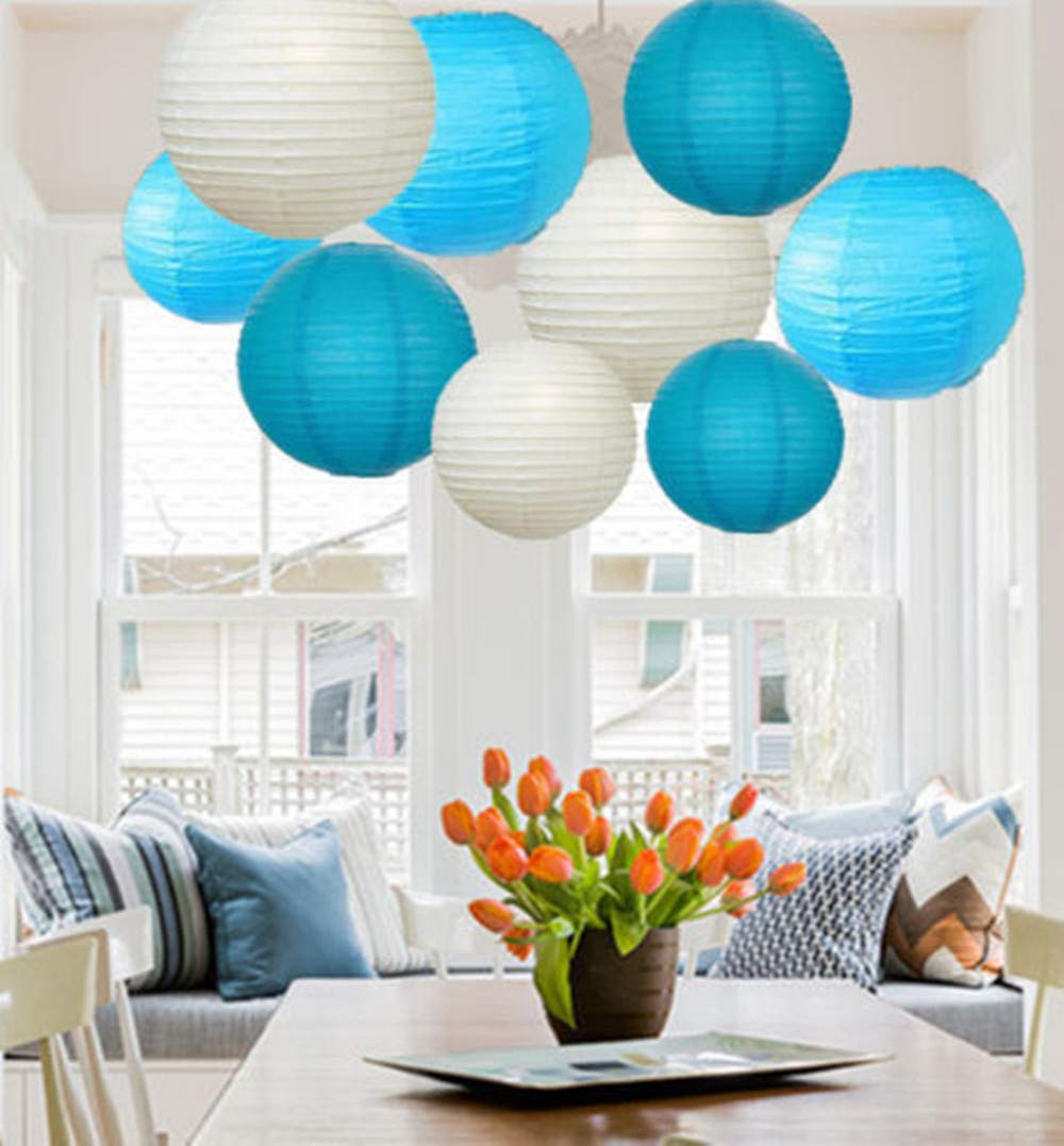 A Liittle Tree 9 PCs Mixed New Round Paper Lanterns Wedding Birthday Party Decor, Sky Shade(9)