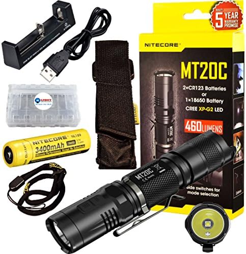 BUNDLE: Nitecore MT20C CREE XP-G2 LED 460 Lumens Tactical Flashlight w/ 1x Xtar MC1 Charger, 1x nitecore NL189 18650 3400mAh Rechargeable battery, and Lightjunction Battery Case