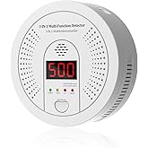 3 in 1 Multi Gas Detector Smoke Carbon Monoxide and Heat Detector 10 Year Battery Powered CO Alarm with Clear LCD Display and Audible Alarm for Home Safety and Protection Includes Battery