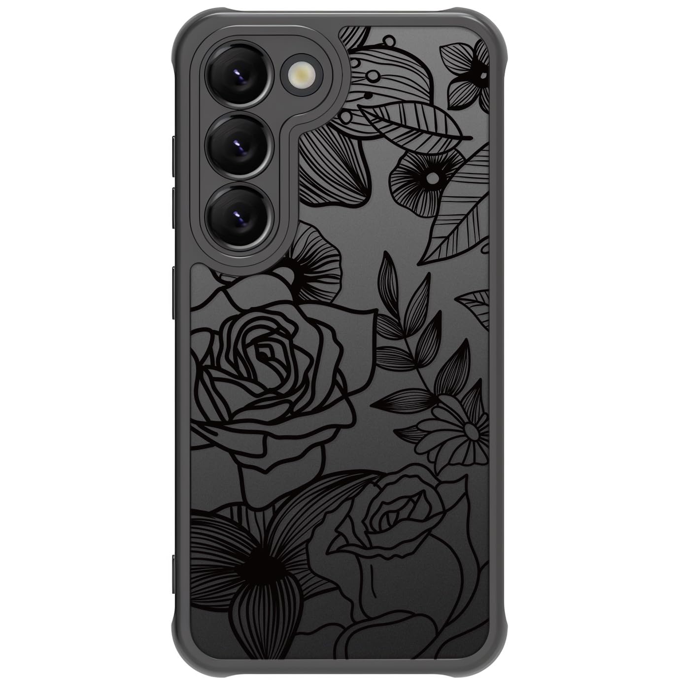 Dumkery Cute Case Compatible with Samsung Galaxy S23 Case, Aesthetic Black Line Art Floral Rose Pattern Print, PC Military Grade Protection Shockproof Cases Cover Skin for Girls Women