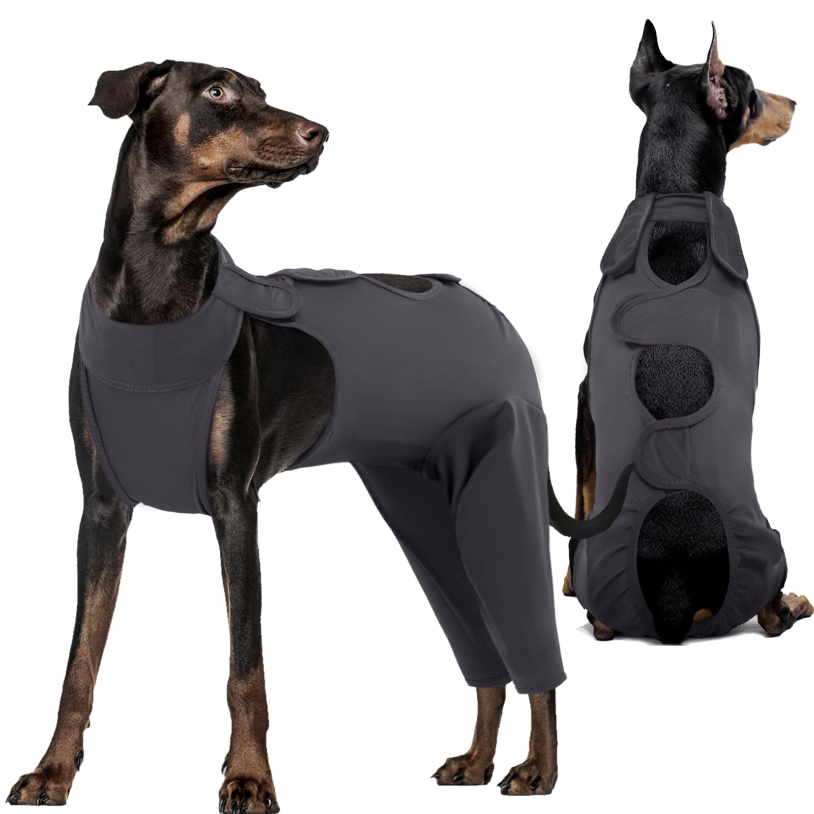 Kuoser Dog Recovery Suit After Surgery, Comfortable Cone Alternative, Post-Op Body Suit With Legs for Male Female, Prevent Licking Onesies, Grey L