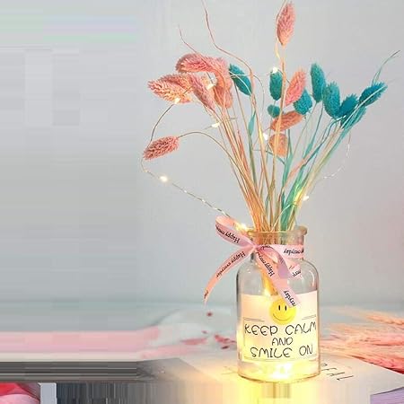 Mengxuan Bouquet De Fleurs Séchées Vase En Verre étoilé