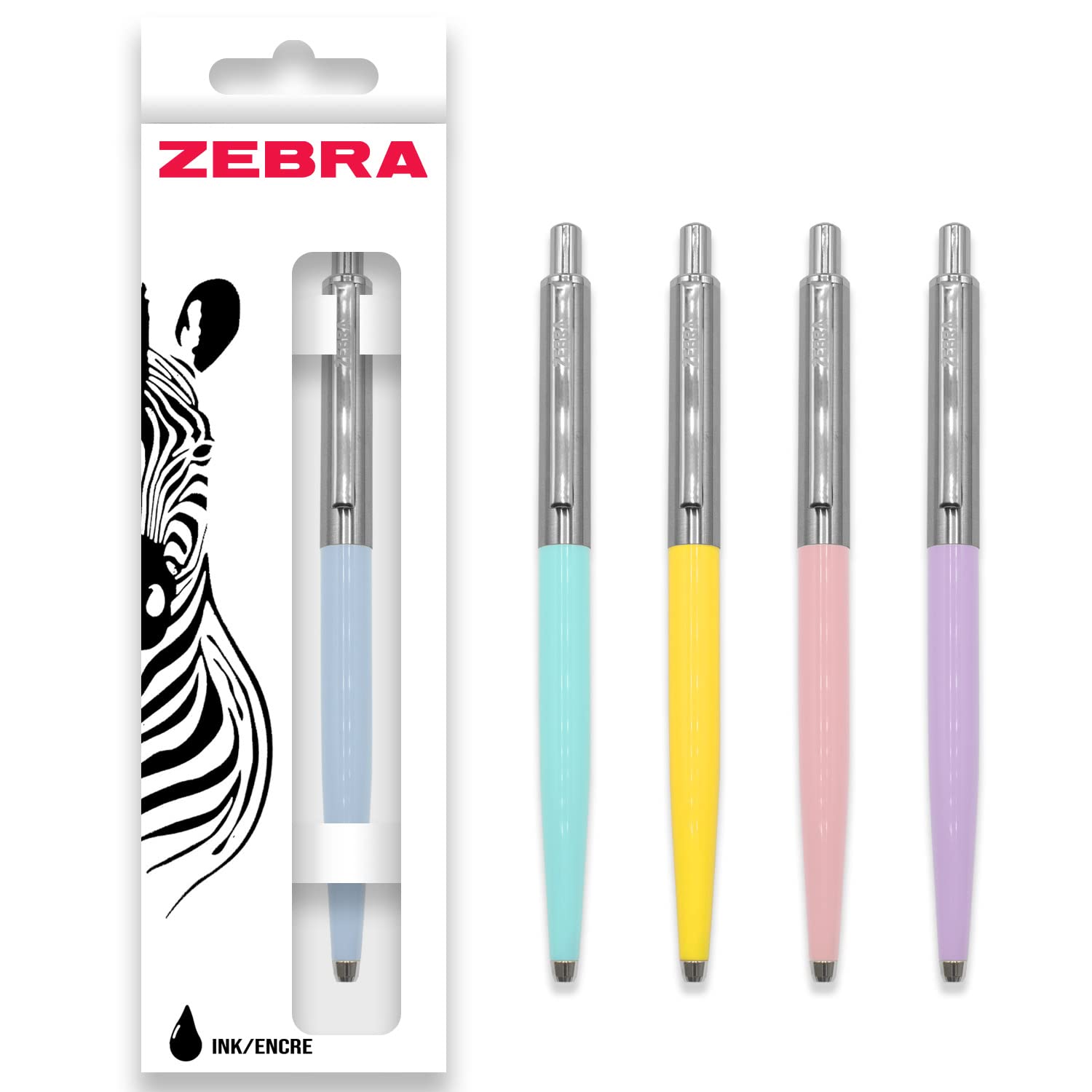 Zebra Pen 901 Retractable Ballpoint Pen - Medium Point 1.0mm Nib - Black Ink - Pastel Barrels - Pack of 5