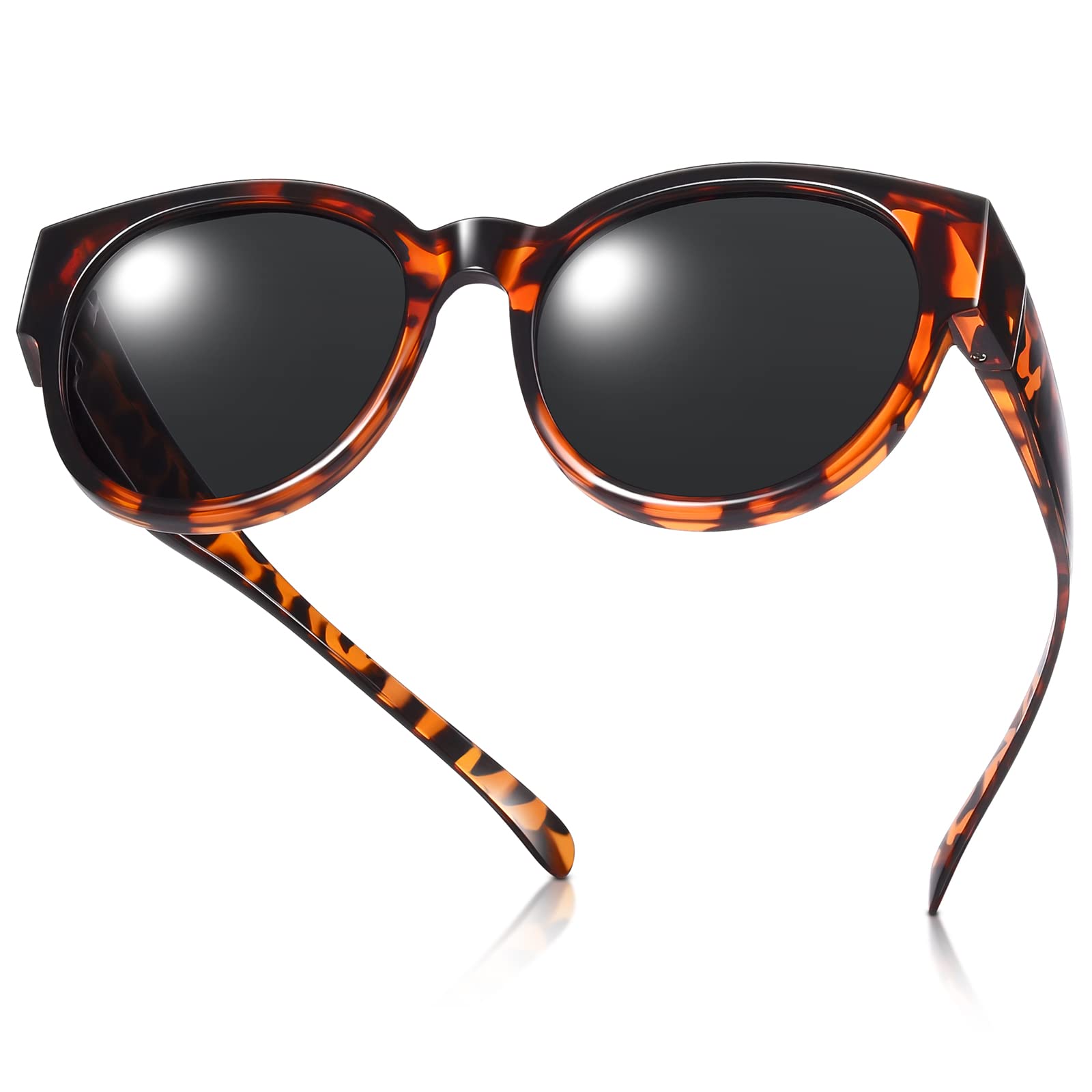 Photo 1 of Br’Guras Polarized Oversized Fit over Sunglasses Over Glasses with Cat Eye Frame for Women&Men (Amber leopard, Black)