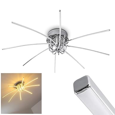 Sternförmige Deckenlampe – Leuchte mit 8 auseinanderlaufenden Lichtleisten im Design einer stilisierten Sonne – LED-Lichter f
