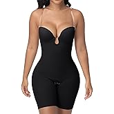 SHAPESHE Strapless Shapewear for Women Backless Bodysuit Tummy Control Built-in Bra Low Back Deep U Plunge Body Shaper