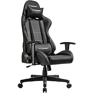 GTRACING Gaming Chair Racing Chair PU Leather Ergonomic High-Back Adjustable Height Professional E-Sports Chair with Headrest and Lumbar Pillows GTBEE Black