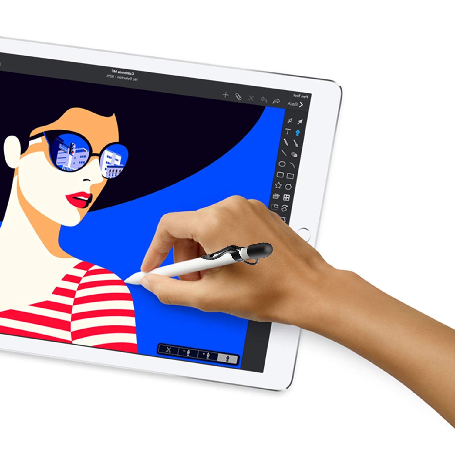 Fintie for Apple Pencil Grip with Cap Holder, Anti-Loss, Rolling Prevention, Compatible with Apple Pencil 1st Generation / iPad 6th Generation Pencil 2018 (Black White)