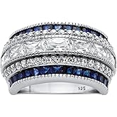 Palm Beach Jewelry PalmBeach Platinum-Plated Sterling Silver Emerald Cut Cubic Zirconia and Simulated Princess Green Emerald or Blue Sapphire Anniversary Ring Size 7