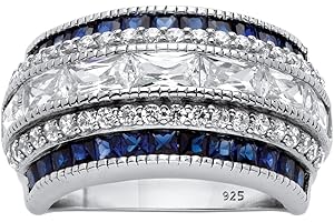 PALM BEACH JEWELRY PalmBeach Platinum-Plated Sterling Silver Emerald Cut Cubic Zirconia and Simulated Princess Green Emerald or Blue Sapphire Anniversary Ring Size 6