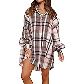 Danedvi Womens Oversized Flannel Plaid Shirts Jacket Ballon Sleeve Button Down Shacket Coats Pink