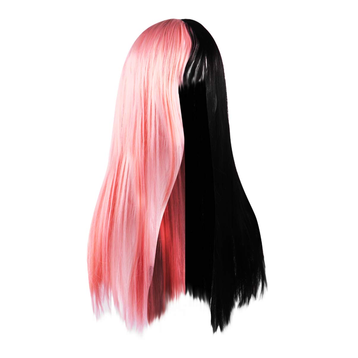 Lurrose Half Black Half Pink Wigs Long Straight Anime Cosplay Makeup Wig Party Wig Hair Accessories for Girls Halloween Cosplay Makeup Party