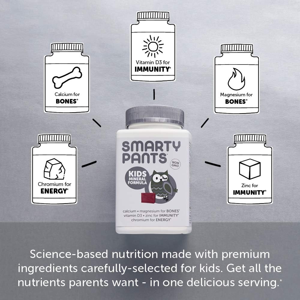 SmartyPants Kids Mineral Daily Gummy Multivitamin: Vitamin C, D3 & Zinc for Immunity, Gluten Free, Vitamin E, Calcium for Bones, Magnesium Citrate for Muscle Function, 60 Count (30 Day Supply): Health & Personal Care
