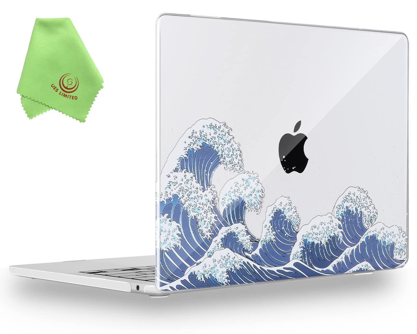 UESWILL Compatible with 2022-2026 MacBook Air 13 inch M5 M4 M3 M2 Case Model A3449 A3240 A3113 A2681 Mac Air 13.6, Pattern Hard Shell Case Cover + Microfiber Cloth, Ocean Waves