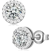 Diamond Halo Earrings for Men Women, 18K White Gold Plated 925 Sterling Silver Moissanite Diamond Studs Hypoallergenic, Birthday Jewelry Valentine Earrings Gifts for Husband Wife Son Daughter Teens