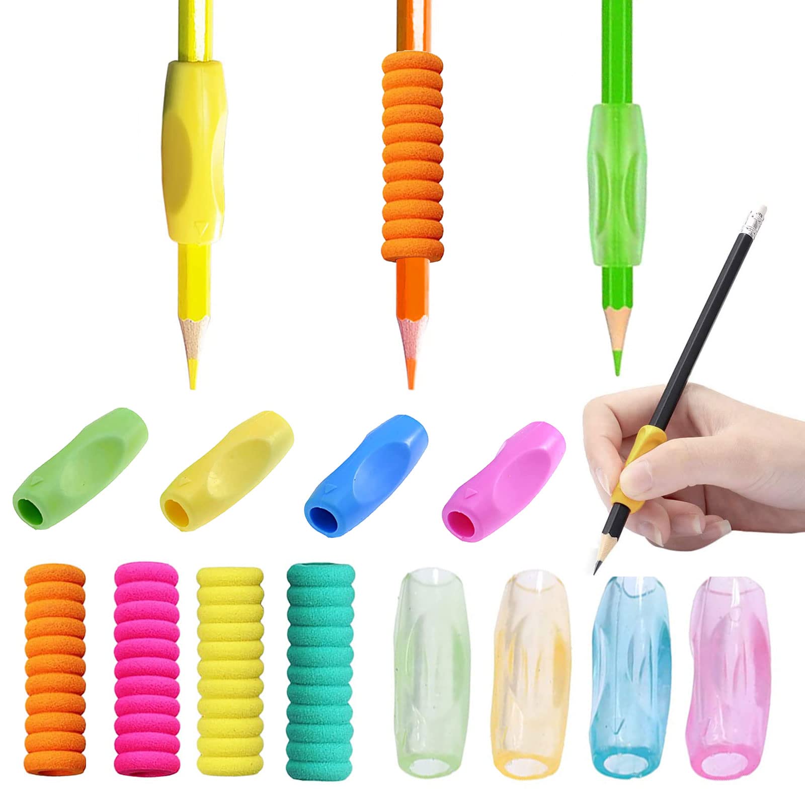 Devenirriche Pack of 12 Pencil Grips, Pen Holder Aid Children, Silicone Pen Grips, Pen Grips Foam, Left-Handed Right-Handed Pencil Grips and Ergonomic Writing Aid for Children