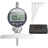 Neoteck 0-22 Inch Digital Depth Micrometer with 1"/0.0005" Dial Indicator | Depth Gauge with Metric/Inch/Fractional Units Switch,6 Extension Rods &amp; 4 Anvils for Machining and Precision Measurement