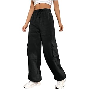 Women's Soft Streetwear Baggy Wide Leg Cargo Joggers Drawstring High Waist Loose Workout Ankle Cuff Sweatpants
