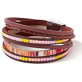 Rantanto Boho Braided Leather Wrap Bracelet Trendy Layered Cuff Bracelets Bohemian Stackable Fashion Bracelet Jewelry For Women