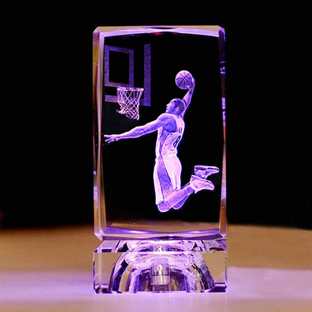 Novelty 3D Laser Etched Kobe Slam Dunk Figure Statues Engraving Glass Crystal Cube Car Dashboard Ornament Home Decor