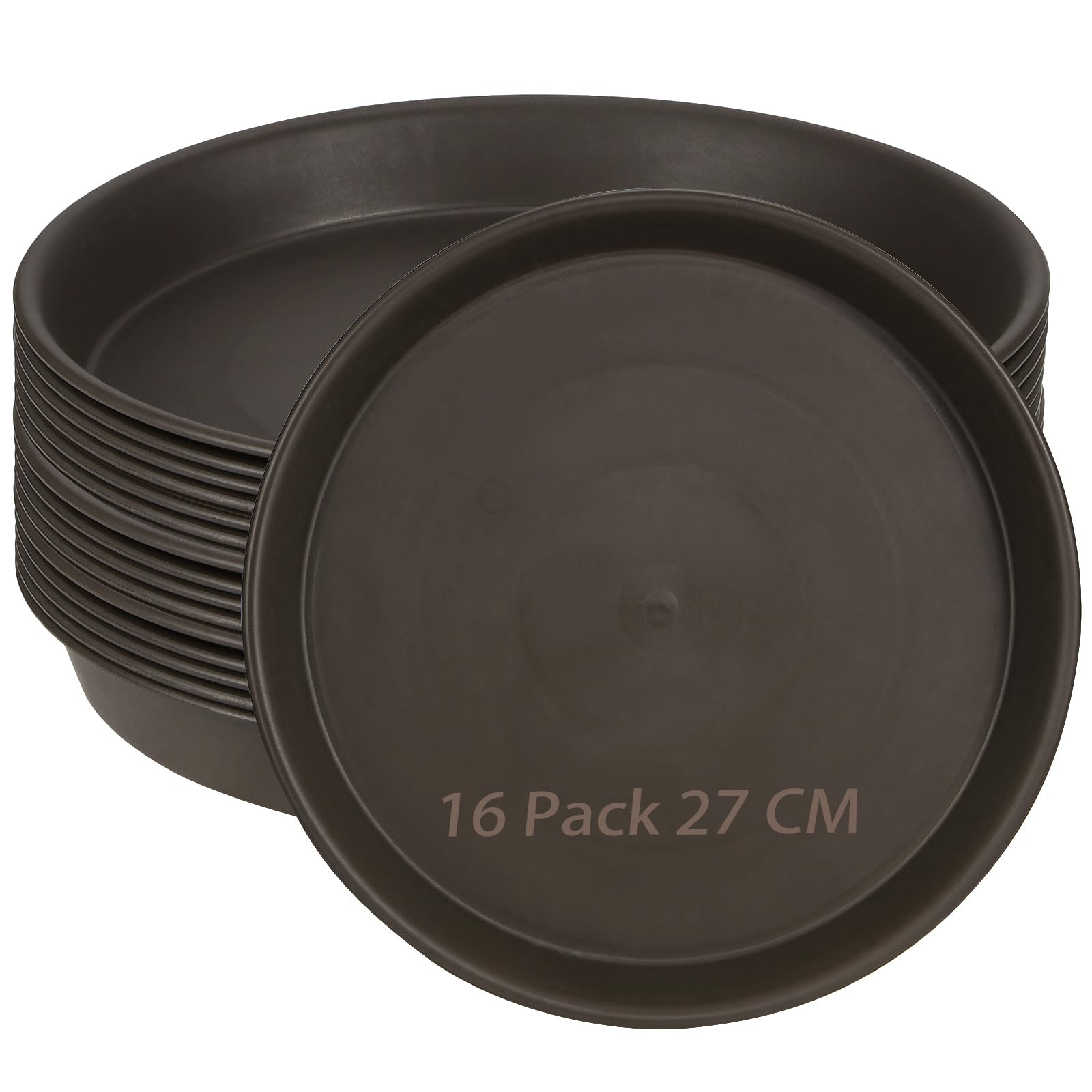 ZOENHOU 16 Pack 27 CM Plant Pot Saucers, Brown Round Large Thickened Plastic Plant Pot Trays Flower Drip Pot Trays for Indoor Outdoor Garden
