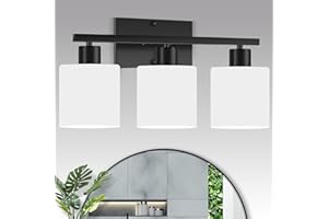 CANMEIJIA 3-Light Bathroom Vanity Light Fixtures, Matte Black Vanity Wall Scones Lighting for Bedroom Living Room, Modern Vanity Lights with Milky White Glass Shades, E26 Socket, Bulbs Not Included