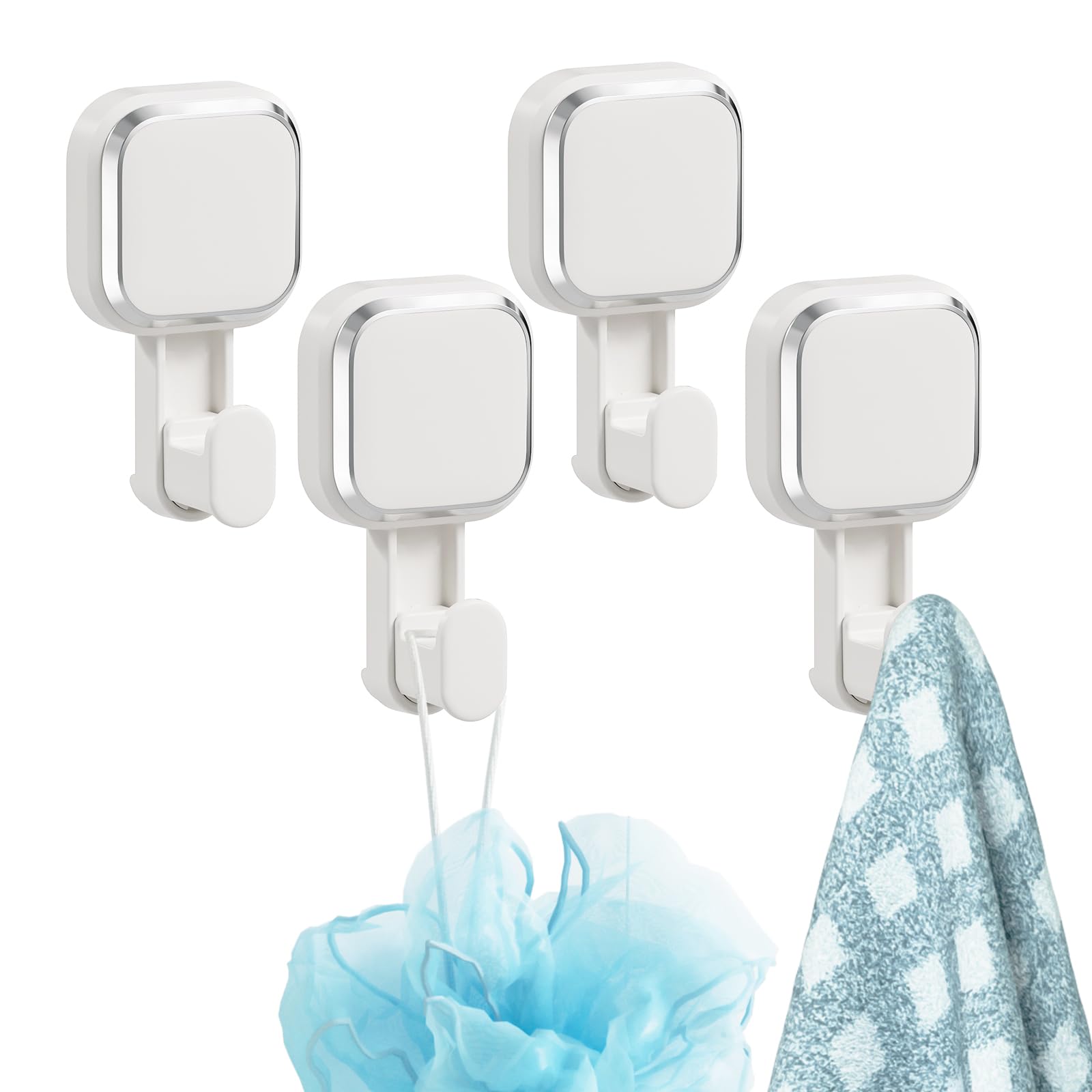 Photo 1 of TAILI 4 Pack Suction Cup Hooks for Inside Shower, Powerful Vacuum Suction Shower Holders for Towel, Loofah, Clothes, Damage Free Hanging Versatile Utility Wall Hooks, Easy to Install and Remove, White