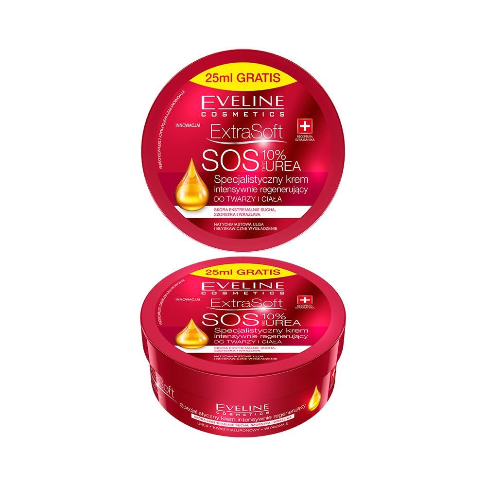 Eveline Cosmetics Extra Soft S.O.S 10% Urea Intensive Regenerating Face & Body Cream with bioHYALURON PLUS COMPLEX™ - 175ml