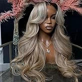 CIYOO Ombre Brown Roots Ash Blonde Wigs Human Hair 200% Density 13x6 Body Wave Hd Thin Lace Front Wig for Women Glueless Ombre Blonde Colored Lace Front Wigs 26 Inch