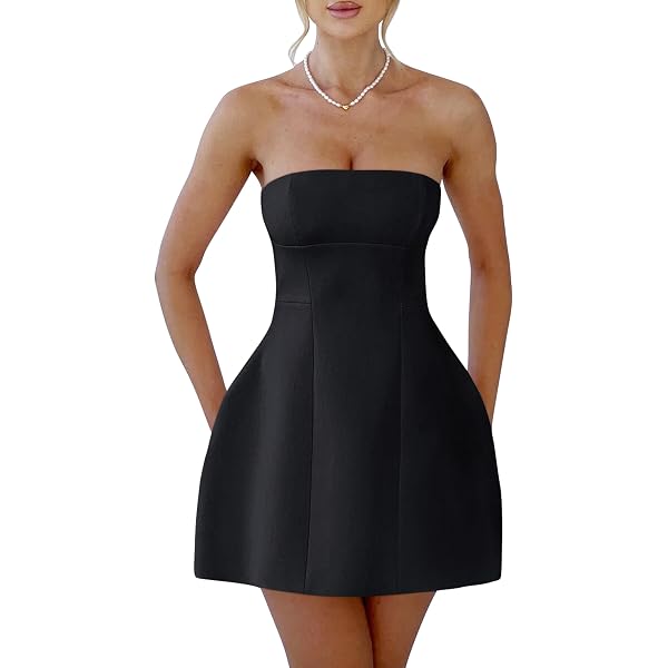 Sleeveless Summer Dress Women's Strapless Mini Tube Dress  Flared  Sleeveless Bandeau Dress For Vacation, Beach, And Summer Parties  Lightweight Summer Dress