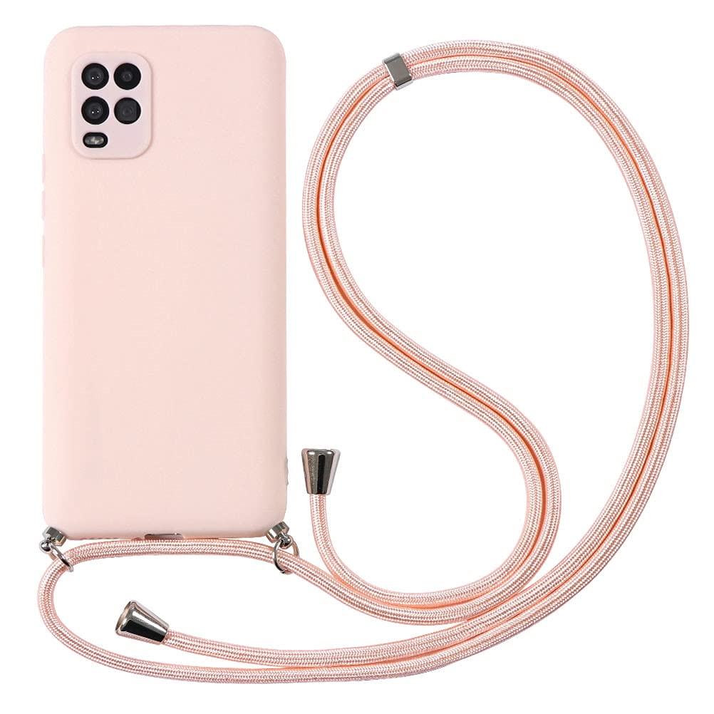 Yoedge Phone Cases for Xiaomi Redmi Note 9 Pro/9S 6.67 inch Case, Matte Print Silicone Lanyard Neck Strap Adjustable Necklace Protective Back Cover Phone Bag for Redmi Note 9Pro/9S, Pink