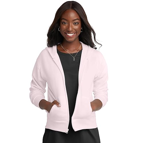 Hanes Women's EcoSmart Full-Zip Hoodie Sweatshirt, Pale Pink, 2X Large