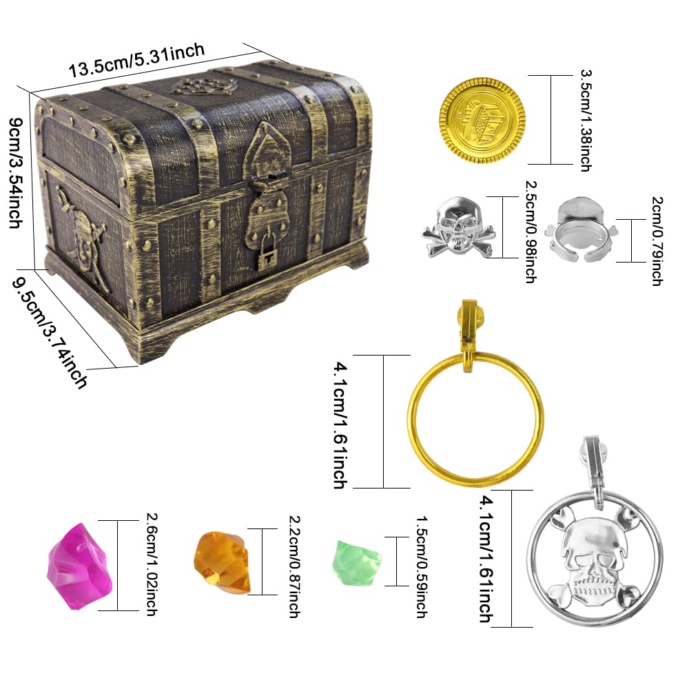 Pirate Treasure Chest Toys Kids Storage Pirate Treasure Chest Adventurous Treasure Box with Lock Toy Treasure Chest Box for Kids Boys for Props Party Favors Decoration
