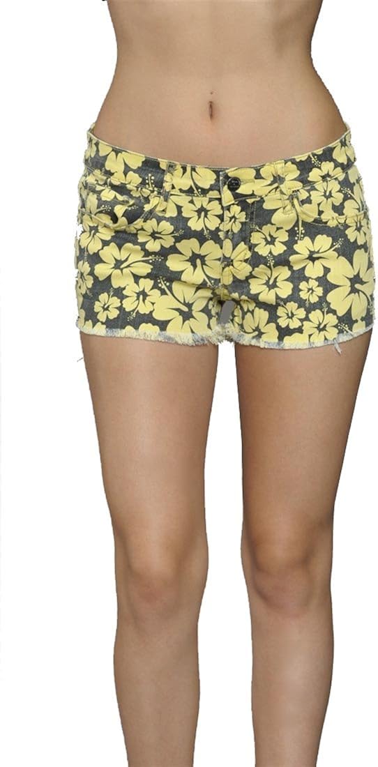 yellow distressed shorts