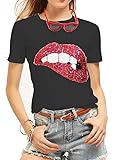 Women's Sequined Sparkely Glittery Lip Print T