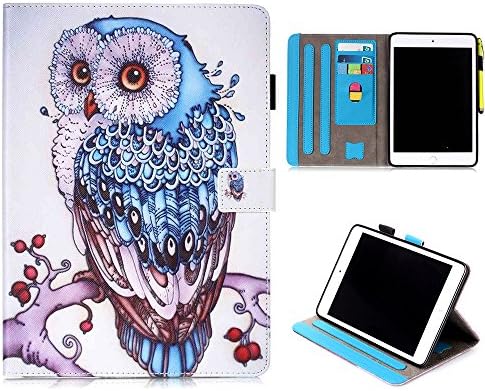 New iPad Case Smart Leather Case - UNOTECH Card Slot Protective Case with Pen Holder Wake/Sleep Function for New iPad 9.7 Inch 2017,iPad Air 1 2, Owl