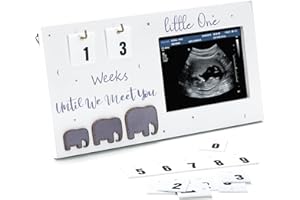Hacaroa Sonogram Picture Frame with Countdown Weeks, Wood Ultrasound Photo Frame Pregnancy Announcement Frame, Baby Nursery D